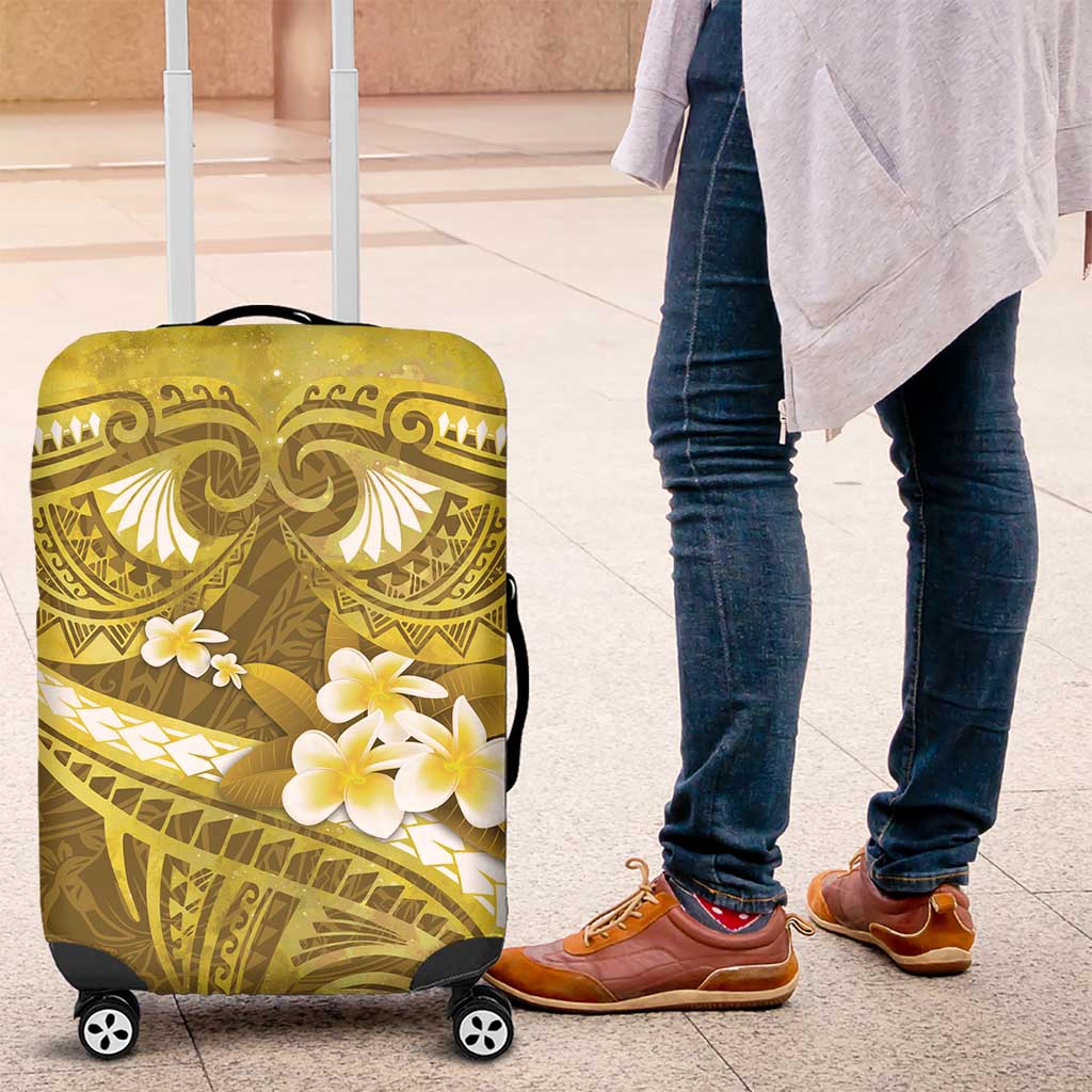 Gold Polynesia Luggage Cover Tribal Pattern Tropical Frangipani LT14 Gold - Polynesian Pride