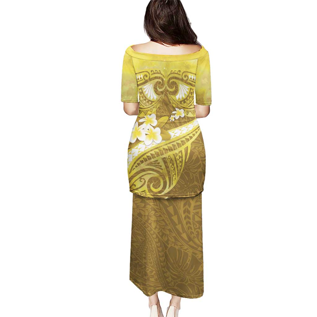 Gold Polynesia Puletasi Tribal Pattern Tropical Frangipani