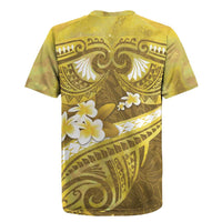 Gold Polynesia Rugby Jersey Tribal Pattern Tropical Frangipani