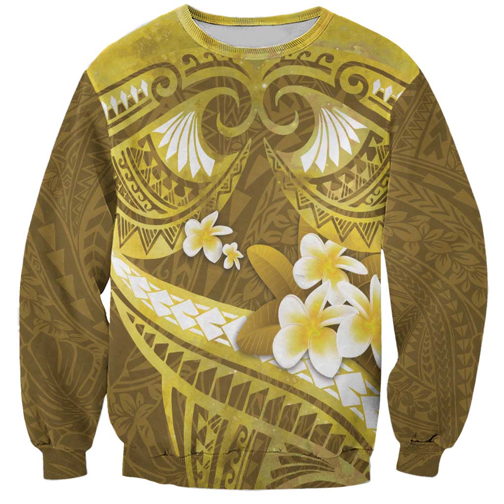 Gold Polynesia Sweatshirt Tribal Pattern Tropical Frangipani LT14 Unisex Gold - Polynesian Pride