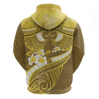 Gold Polynesia Zip Hoodie Tribal Pattern Tropical Frangipani