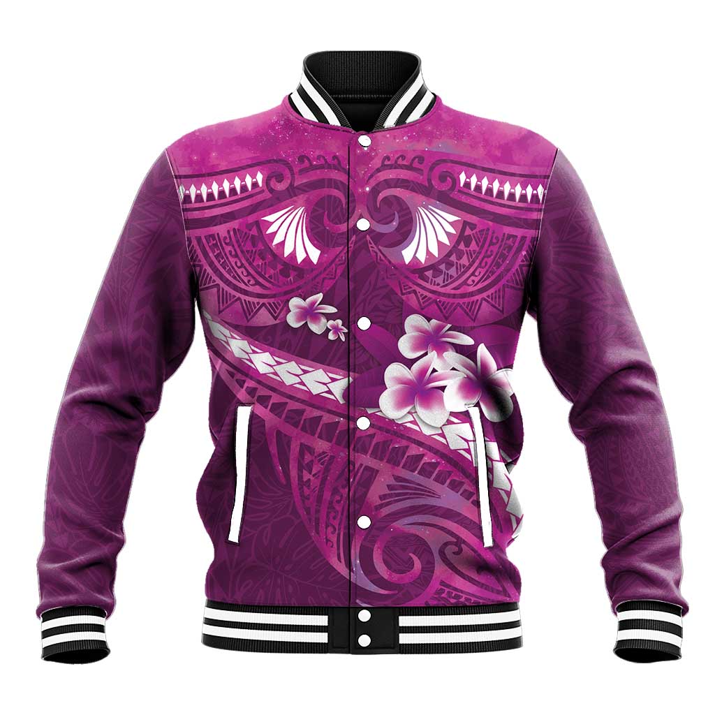 Pink Polynesia Baseball Jacket Tribal Pattern Tropical Frangipani LT14 Unisex Pink - Polynesian Pride