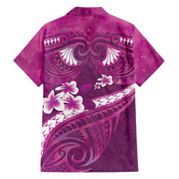 Pink Polynesia Family Matching Long Sleeve Bodycon Dress and Hawaiian Shirt Tribal Pattern Tropical Frangipani