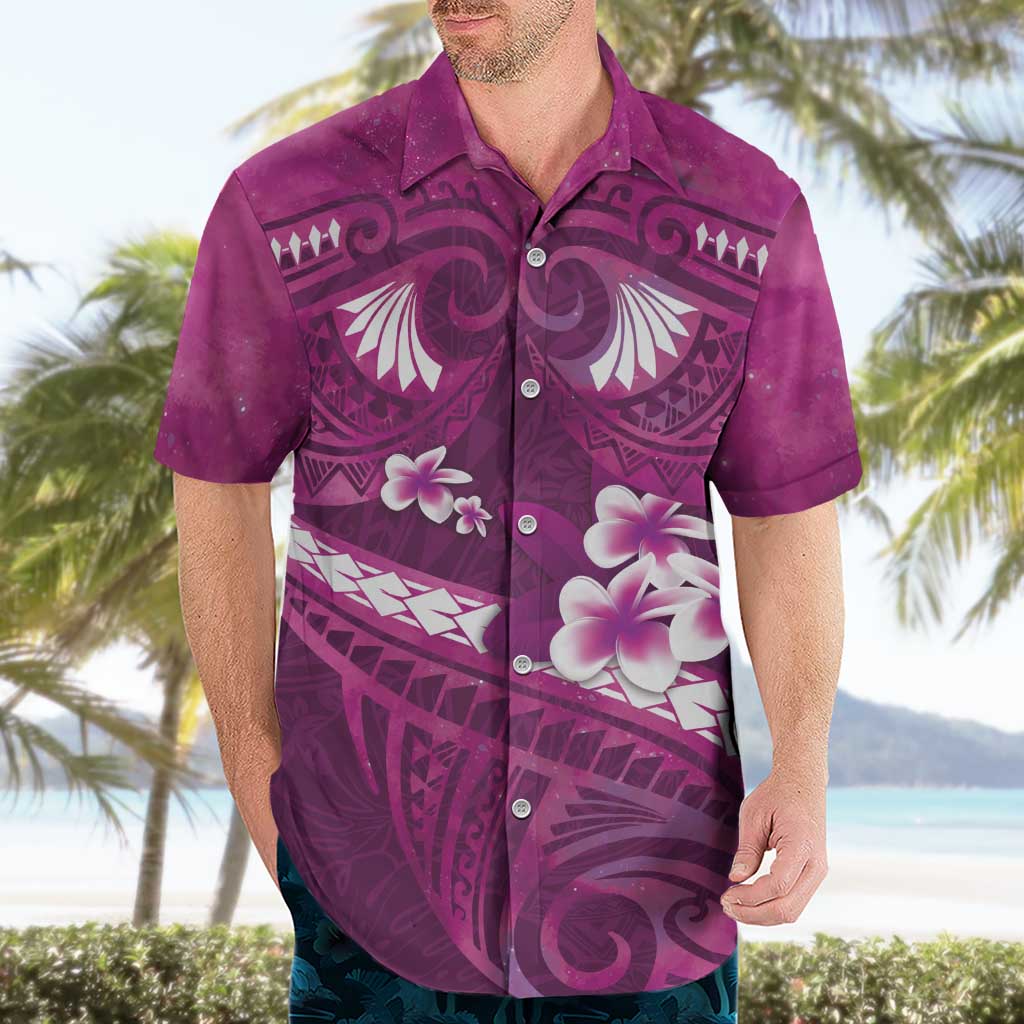 Pink Polynesia Hawaiian Shirt Tribal Pattern Tropical Frangipani