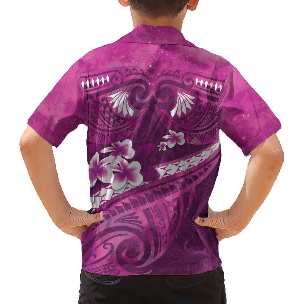 Pink Polynesia Kid Hawaiian Shirt Tribal Pattern Tropical Frangipani