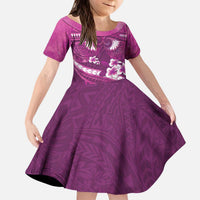 Pink Polynesia Kid Short Sleeve Dress Tribal Pattern Tropical Frangipani