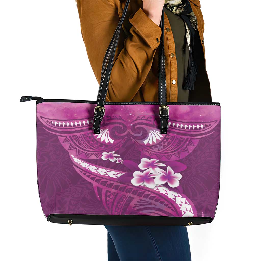 Pink Polynesia Leather Tote Bag Tribal Pattern Tropical Frangipani