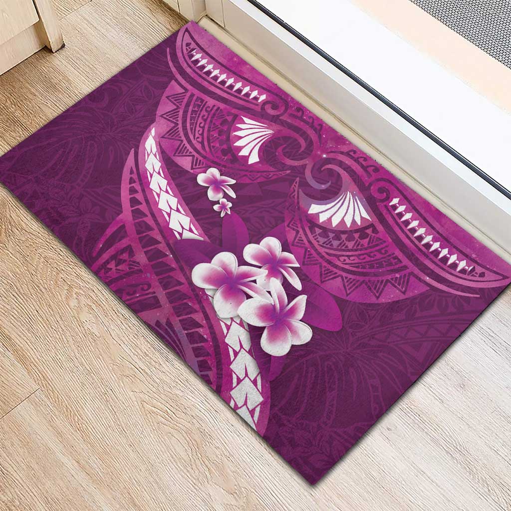 Pink Polynesia Rubber Doormat Tribal Pattern Tropical Frangipani