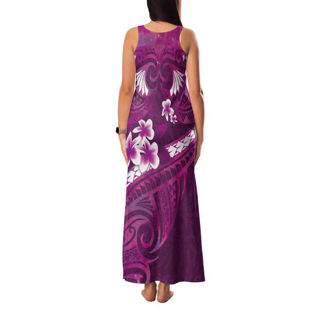Pink Polynesia Tank Maxi Dress Tribal Pattern Tropical Frangipani