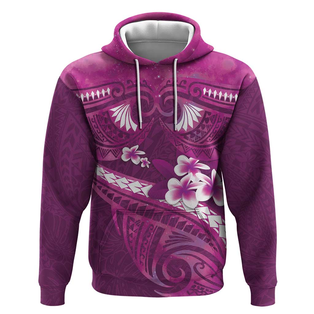Pink Polynesia Zip Hoodie Tribal Pattern Tropical Frangipani