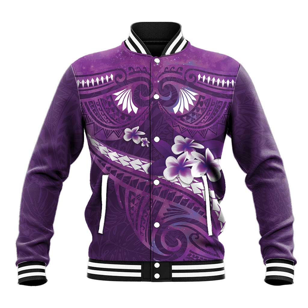 Purple Polynesia Baseball Jacket Tribal Pattern Tropical Frangipani LT14 Unisex Purple - Polynesian Pride
