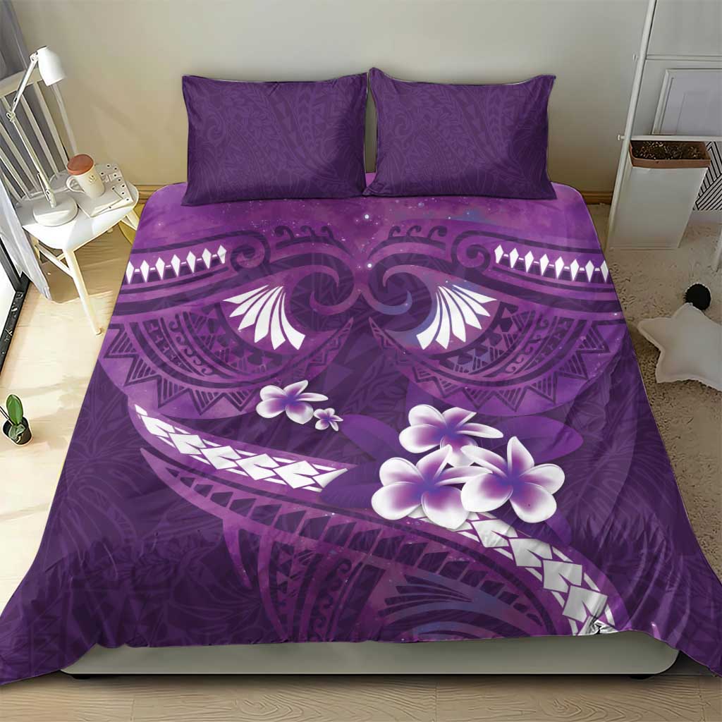 Purple Polynesia Bedding Set Tribal Pattern Tropical Frangipani