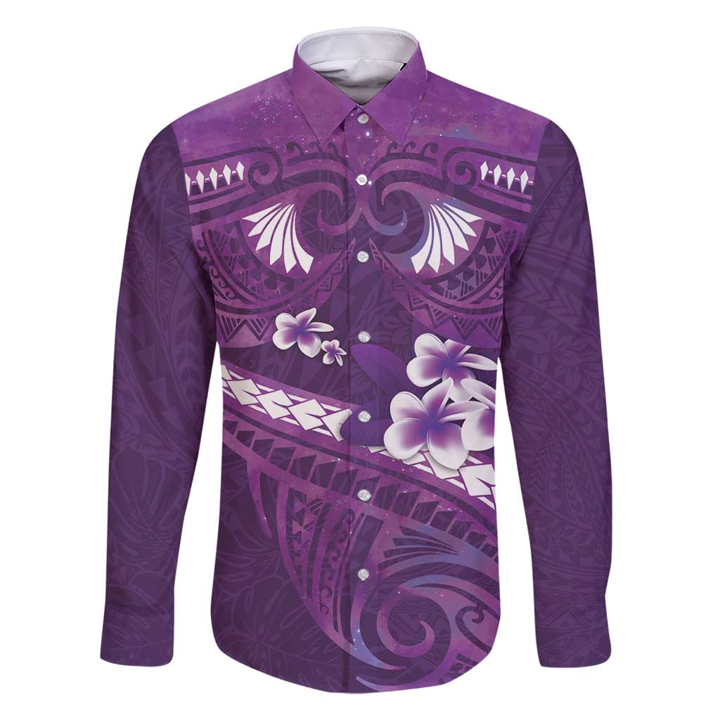 Purple Polynesia Family Matching Mermaid Dress and Hawaiian Shirt Tribal Pattern Tropical Frangipani