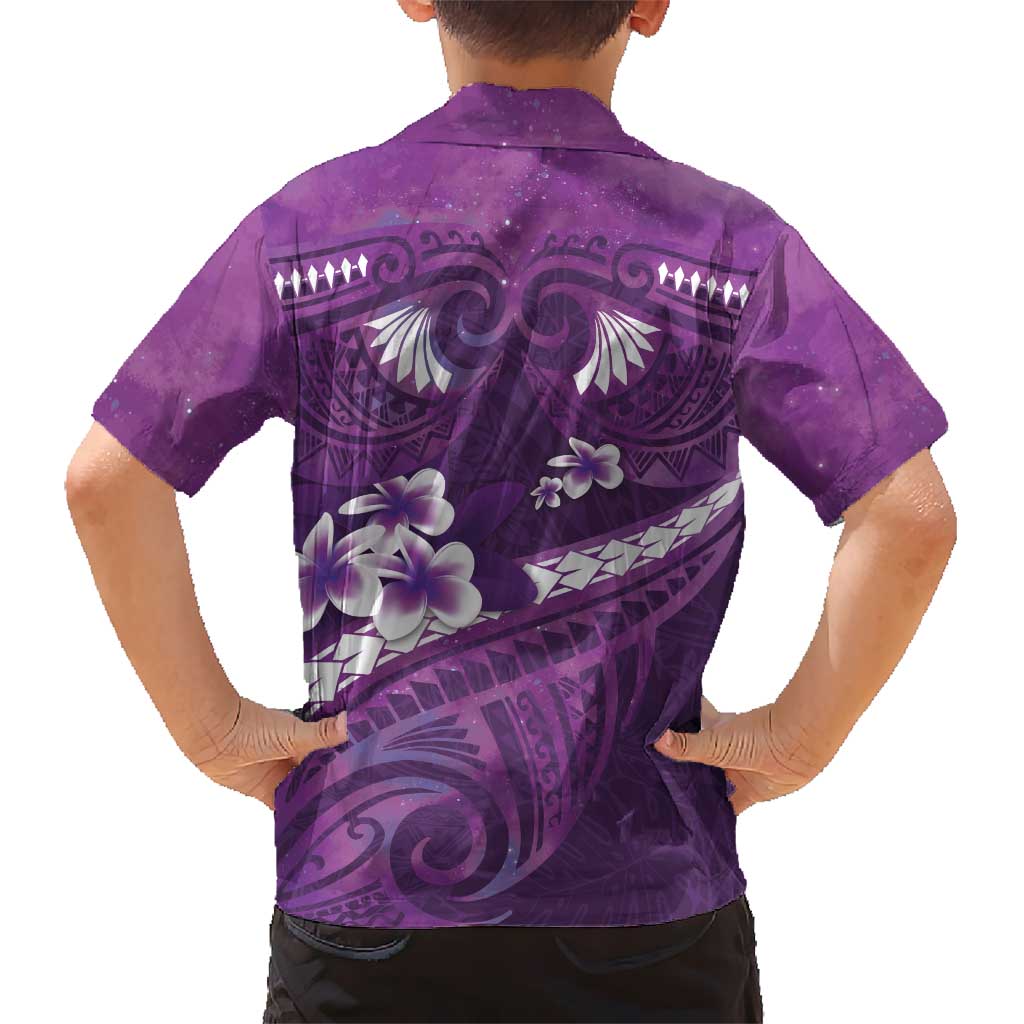 Purple Polynesia Kid Hawaiian Shirt Tribal Pattern Tropical Frangipani