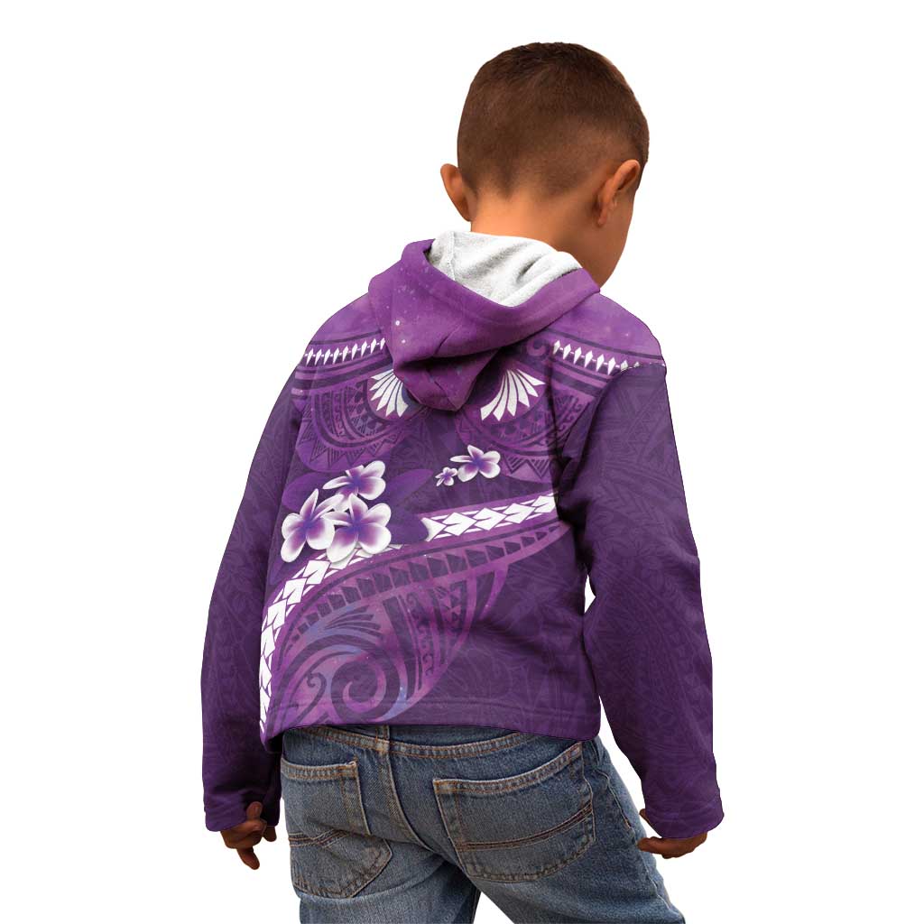 Purple Polynesia Kid Hoodie Tribal Pattern Tropical Frangipani