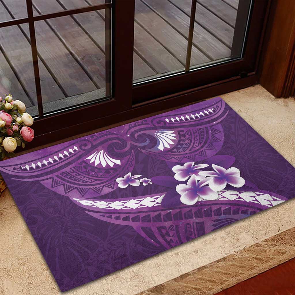 Purple Polynesia Rubber Doormat Tribal Pattern Tropical Frangipani