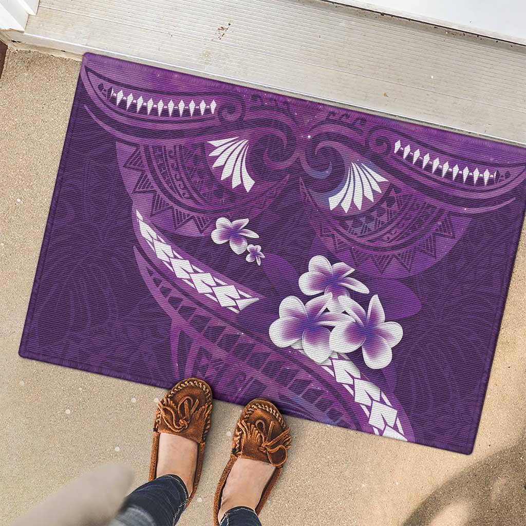 Purple Polynesia Rubber Doormat Tribal Pattern Tropical Frangipani