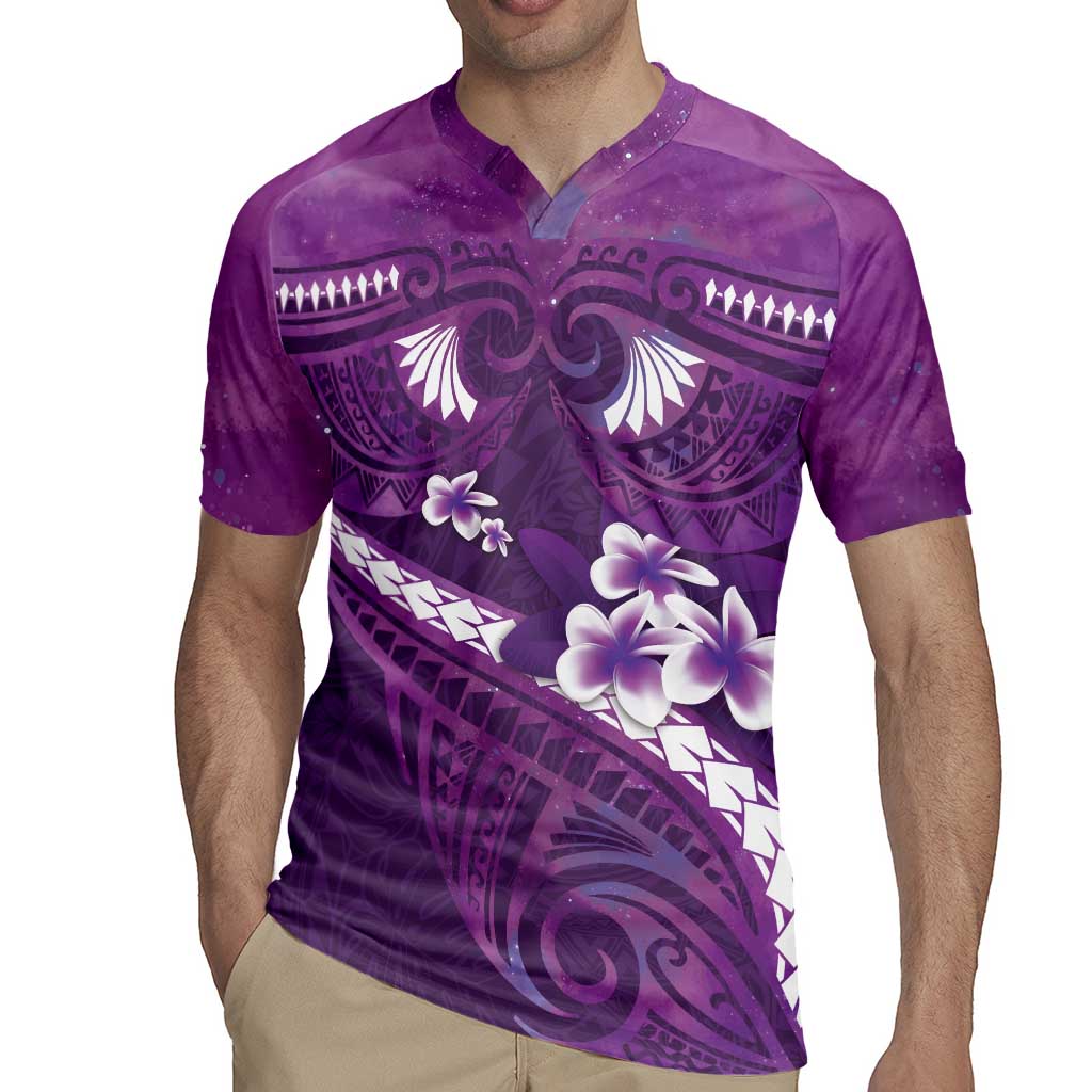 Purple Polynesia Rugby Jersey Tribal Pattern Tropical Frangipani