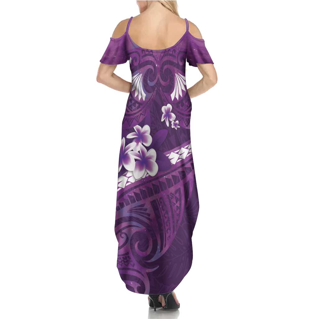 Purple Polynesia Summer Maxi Dress Tribal Pattern Tropical Frangipani