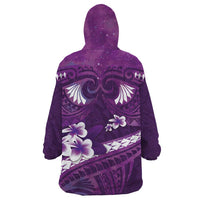 Purple Polynesia Wearable Blanket Hoodie Tribal Pattern Tropical Frangipani