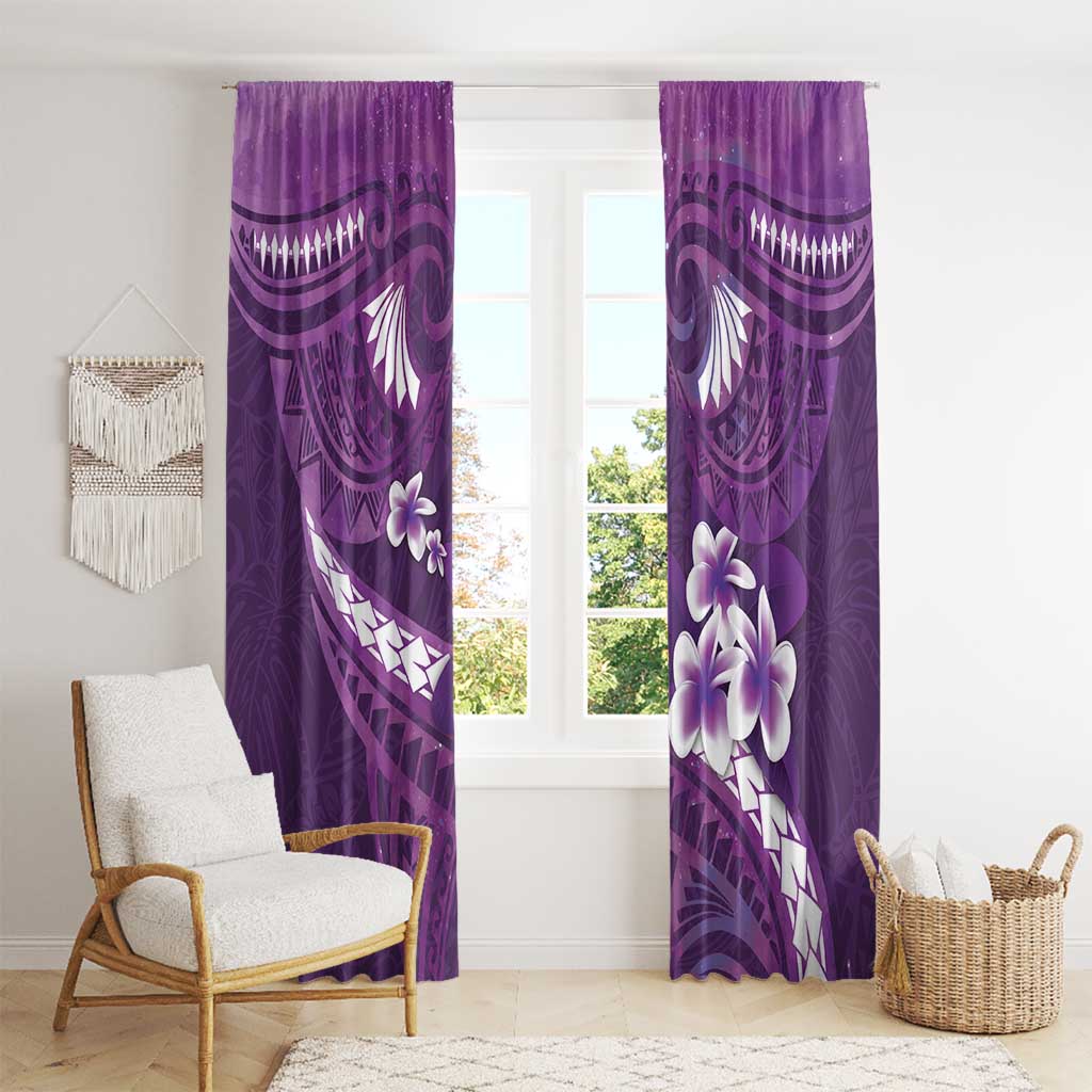 Purple Polynesia Window Curtain Tribal Pattern Tropical Frangipani
