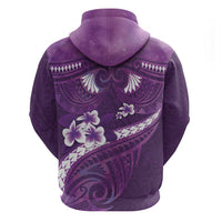 Purple Polynesia Zip Hoodie Tribal Pattern Tropical Frangipani