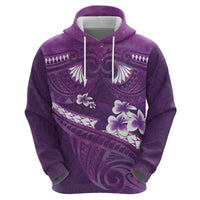 Purple Polynesia Zip Hoodie Tribal Pattern Tropical Frangipani