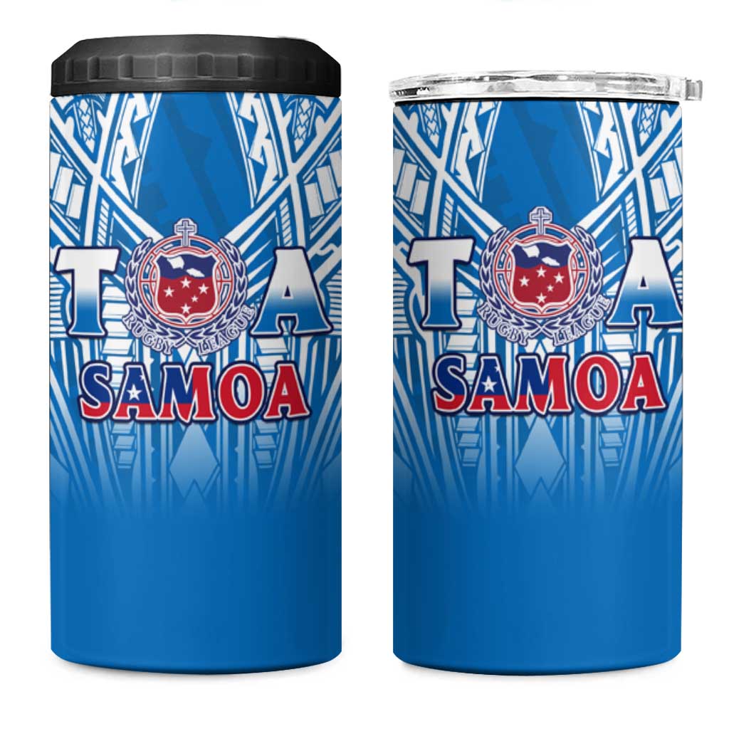 Samoa Rugby 4 in 1 Can Cooler Tumbler Toa Samoa Polynesian Pacific Blue Version