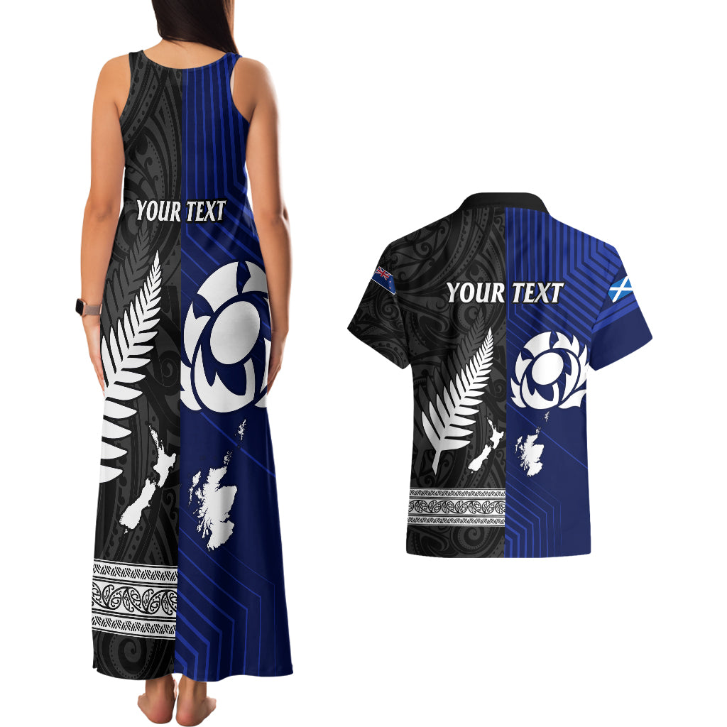 Personalised New Zealand and Scotland Rugby Couples Matching Tank Maxi Dress And Hawaiian Shirt All Black Maori With Thistle Together LT14 - Polynesian Pride
