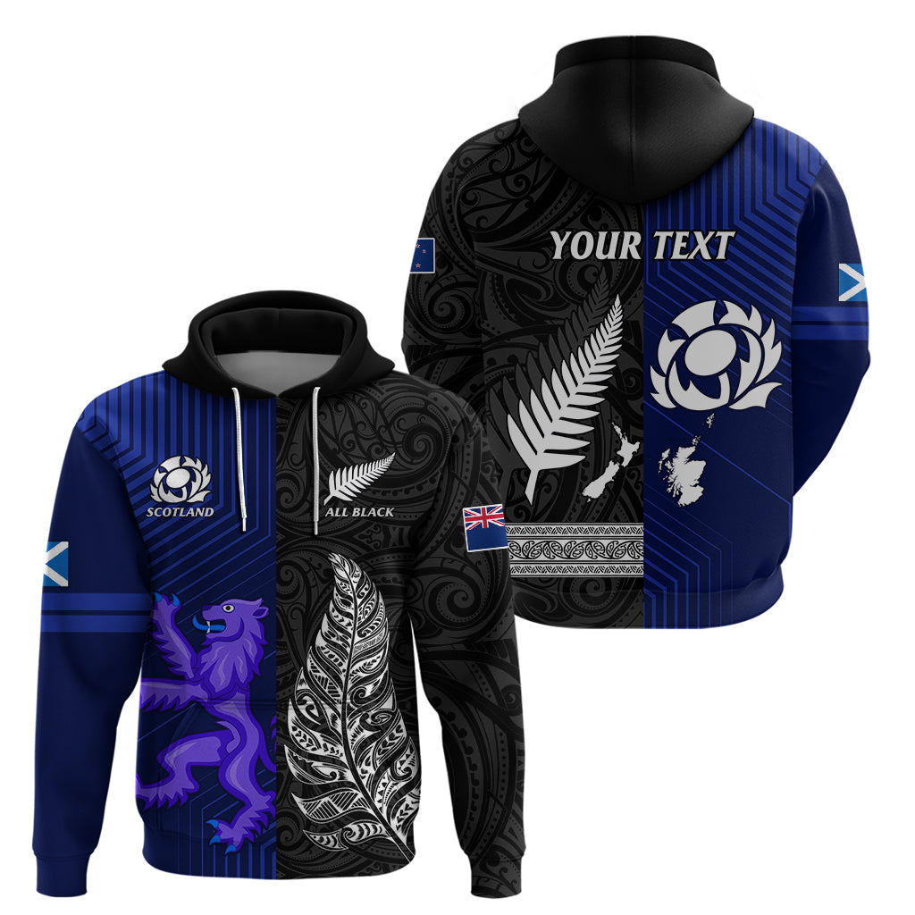 Personalised New Zealand and Scotland Rugby Hoodie All Black Maori With Thistle Together LT14 - Polynesian Pride
