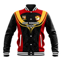 Papua New Guinea Rugby Baseball Jacket Port Moresby Vipers PNG Polynesian Pattern LT14 Unisex Black - Polynesian Pride
