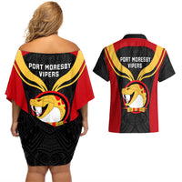 Papua New Guinea Rugby Couples Matching Off Shoulder Short Dress and Hawaiian Shirt Port Moresby Vipers PNG Polynesian Pattern LT14 - Polynesian Pride