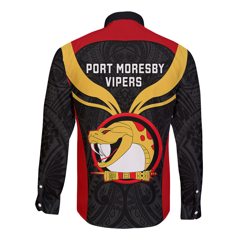 Papua New Guinea Rugby Long Sleeve Button Shirt Port Moresby Vipers PNG Polynesian Pattern LT14 - Polynesian Pride