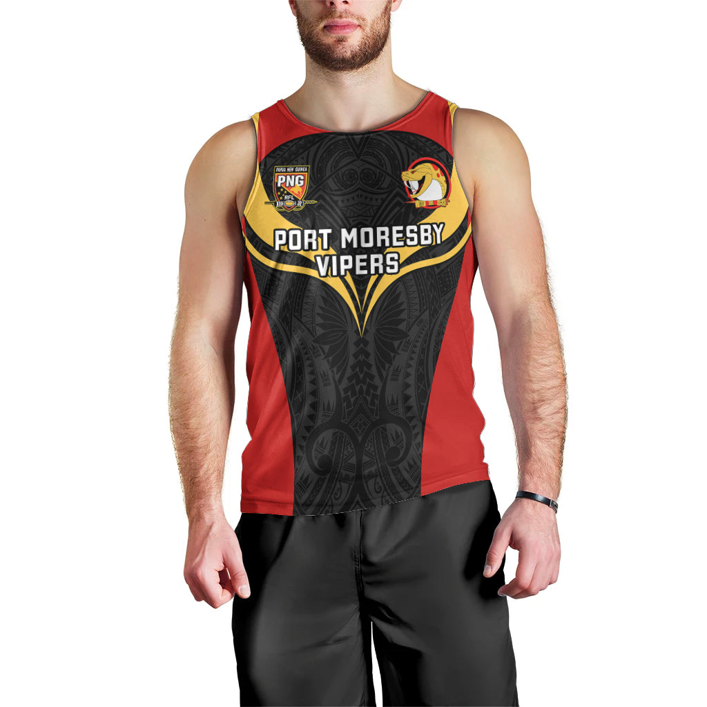 Papua New Guinea Rugby Men Tank Top Port Moresby Vipers PNG Polynesian Pattern LT14 - Polynesian Pride