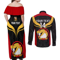 Custom Papua New Guinea Rugby Couples Matching Off Shoulder Maxi Dress and Long Sleeve Button Shirts Port Moresby Vipers PNG Polynesian Pattern LT14 - Polynesian Pride