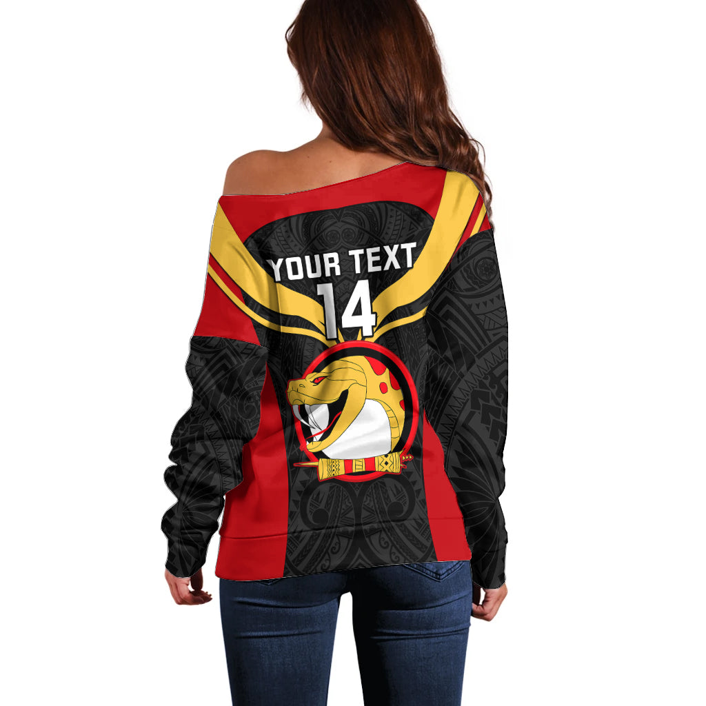 Custom Papua New Guinea Rugby Off Shoulder Sweater Port Moresby Vipers PNG Polynesian Pattern LT14 - Polynesian Pride