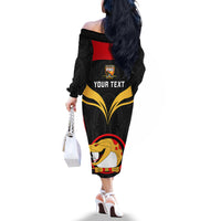 Custom Papua New Guinea Rugby Off The Shoulder Long Sleeve Dress Port Moresby Vipers PNG Polynesian Pattern LT14 - Polynesian Pride