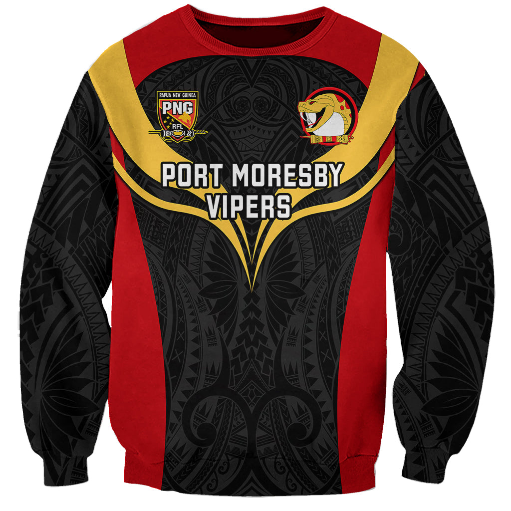 Custom Papua New Guinea Rugby Sweatshirt Port Moresby Vipers PNG Polynesian Pattern LT14 Unisex Black - Polynesian Pride