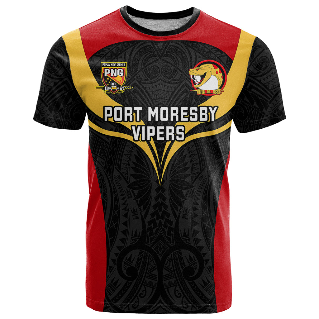 Custom Papua New Guinea Rugby T Shirt Port Moresby Vipers PNG Polynesian Pattern LT14 Black - Polynesian Pride