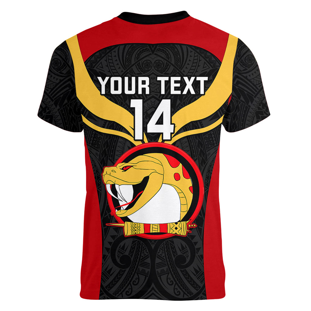 Custom Papua New Guinea Rugby Women V Neck T Shirt Port Moresby Vipers PNG Polynesian Pattern LT14 - Polynesian Pride