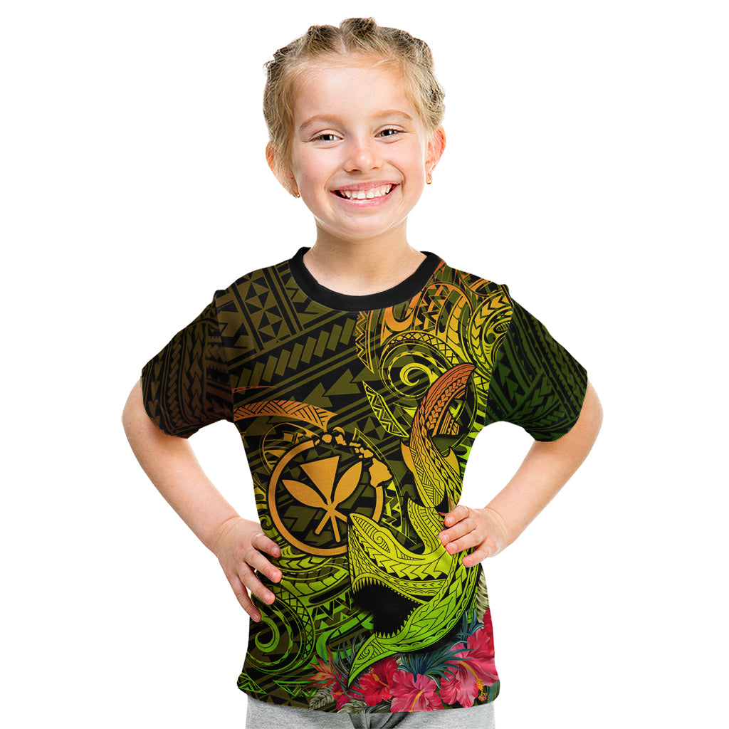 Hawaii Kid T Shirt Kanaka Map With Polynesian Shark Tattoo Reggae Unique LT14 Reggae - Polynesian Pride