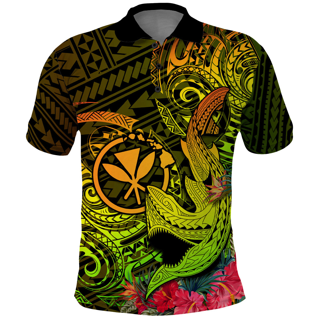 Hawaii Polo Shirt Kanaka Map With Polynesian Shark Tattoo Reggae Unique LT14 Reggae - Polynesian Pride