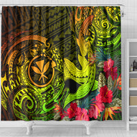 Hawaii Shower Curtain Kanaka Map With Polynesian Shark Tattoo Reggae Unique LT14 - Polynesian Pride