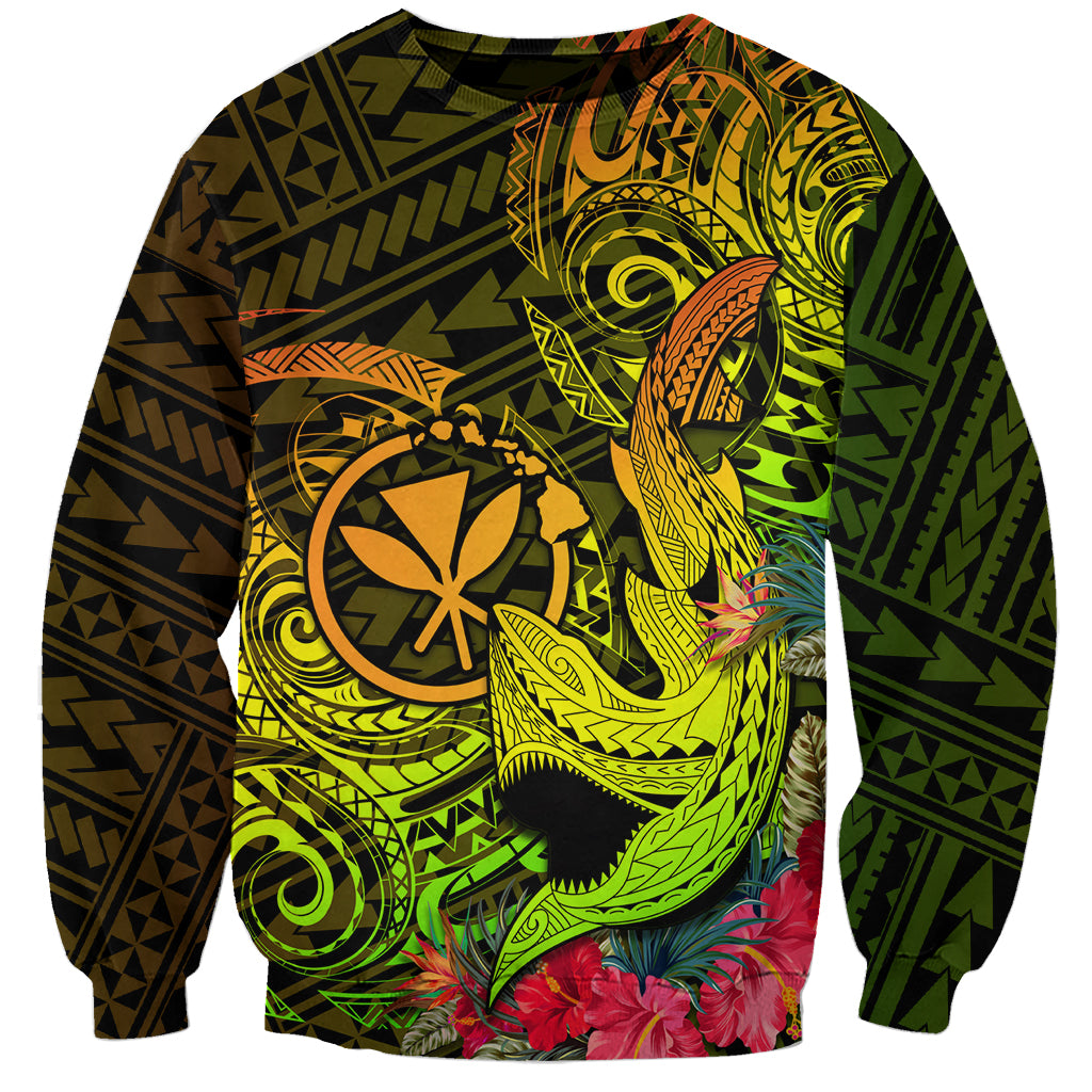 Hawaii Sweatshirt Kanaka Map With Polynesian Shark Tattoo Reggae Unique LT14 Unisex Reggae - Polynesian Pride