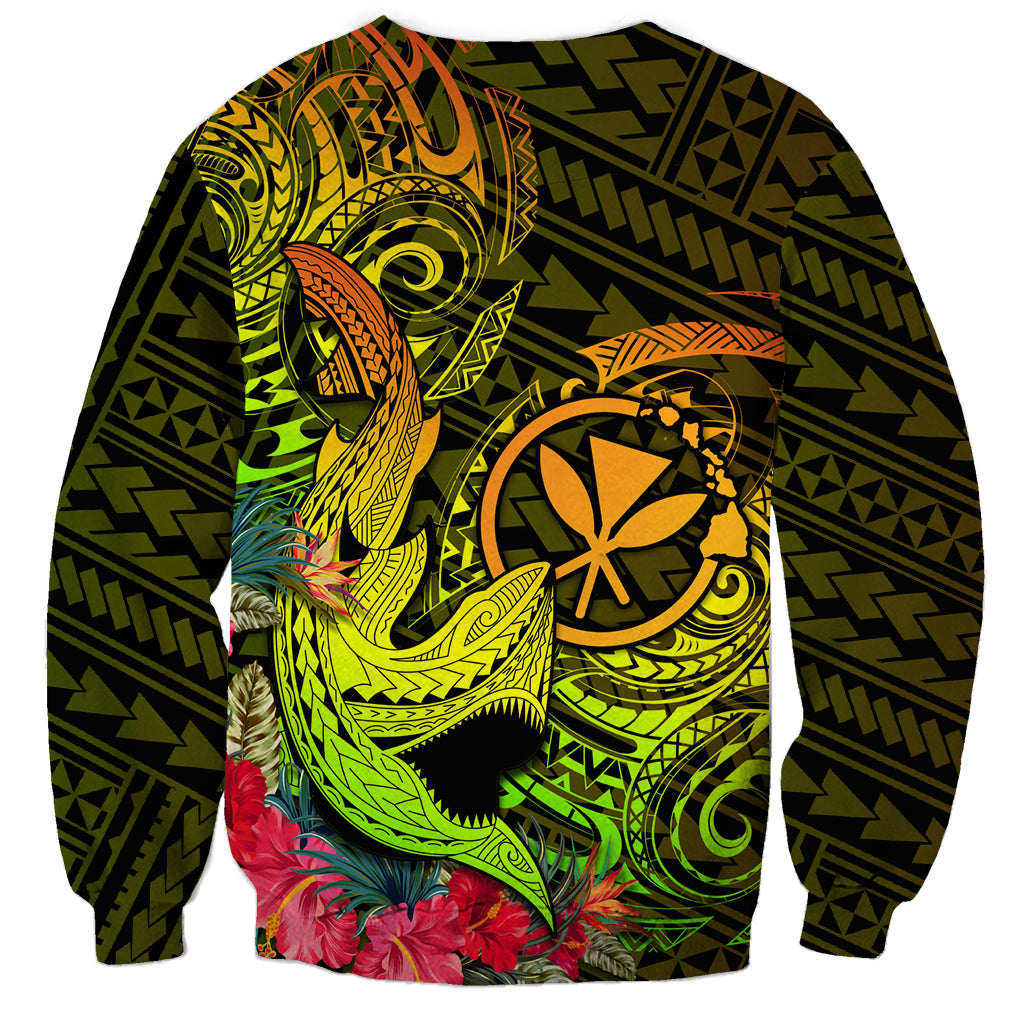 Hawaii Sweatshirt Kanaka Map With Polynesian Shark Tattoo Reggae Unique LT14 - Polynesian Pride