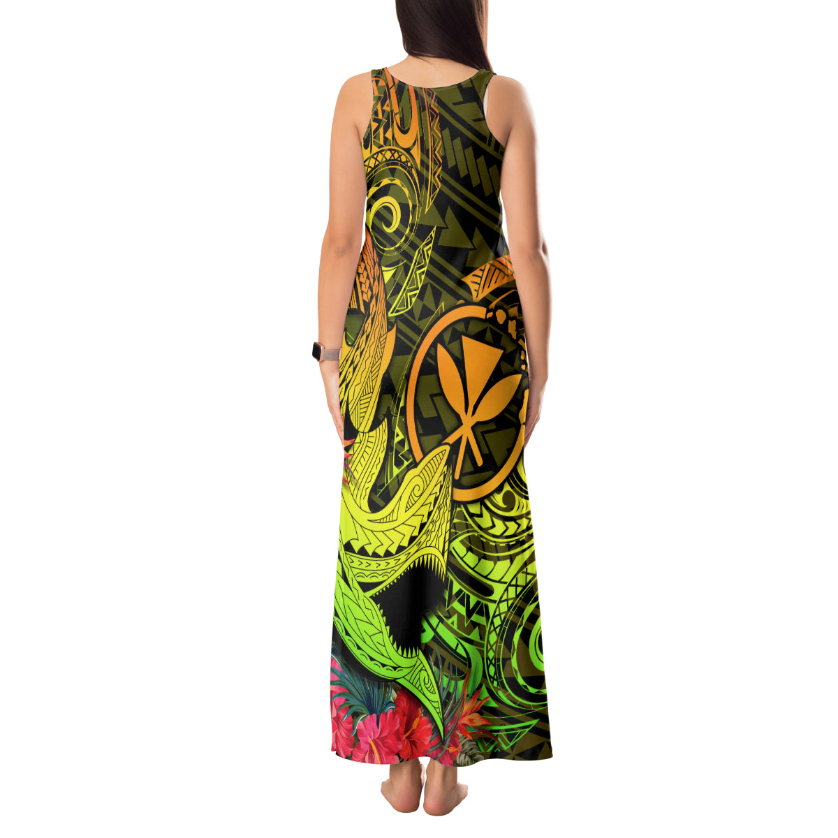 Hawaii Tank Maxi Dress Kanaka Map With Polynesian Shark Tattoo Reggae Unique LT14 - Polynesian Pride