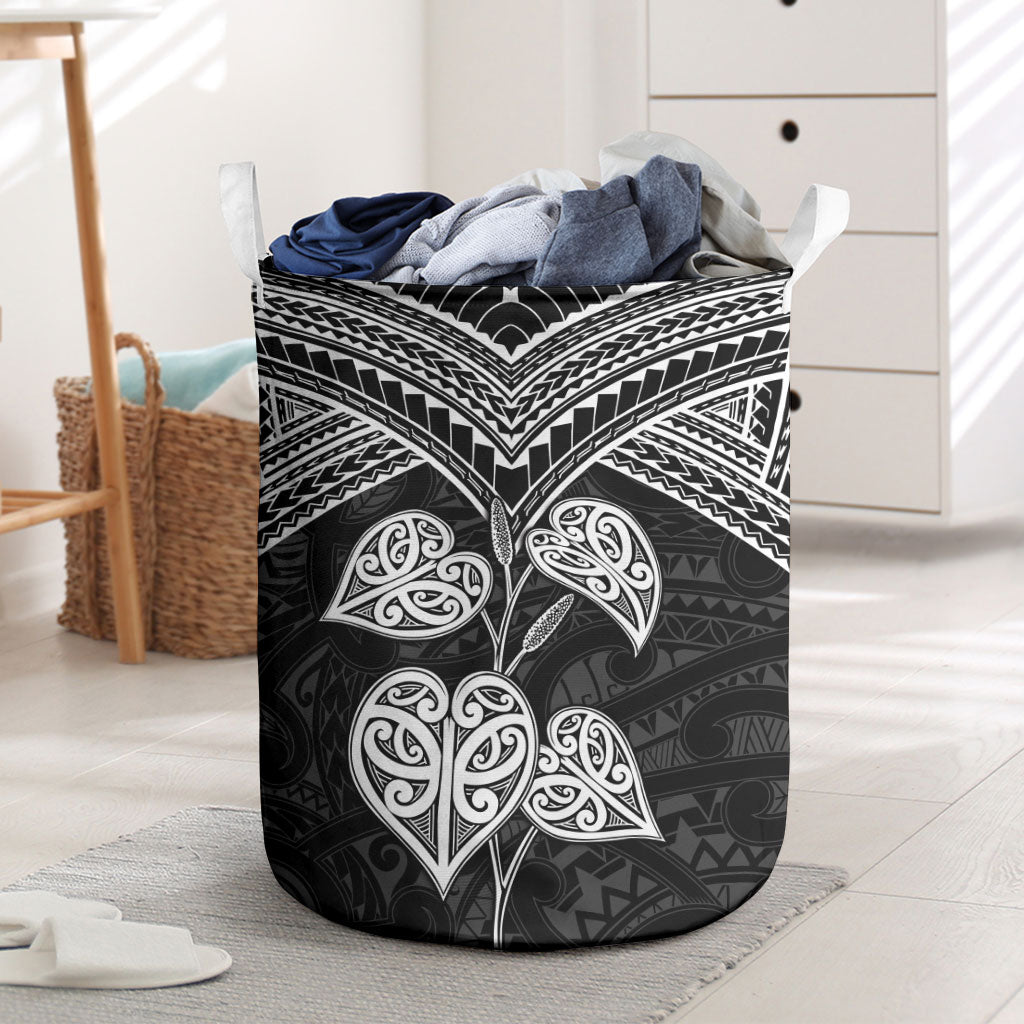 Black New Zealand Kawakawa Maori Ngaru Laundry Basket LT14 Black - Polynesian Pride