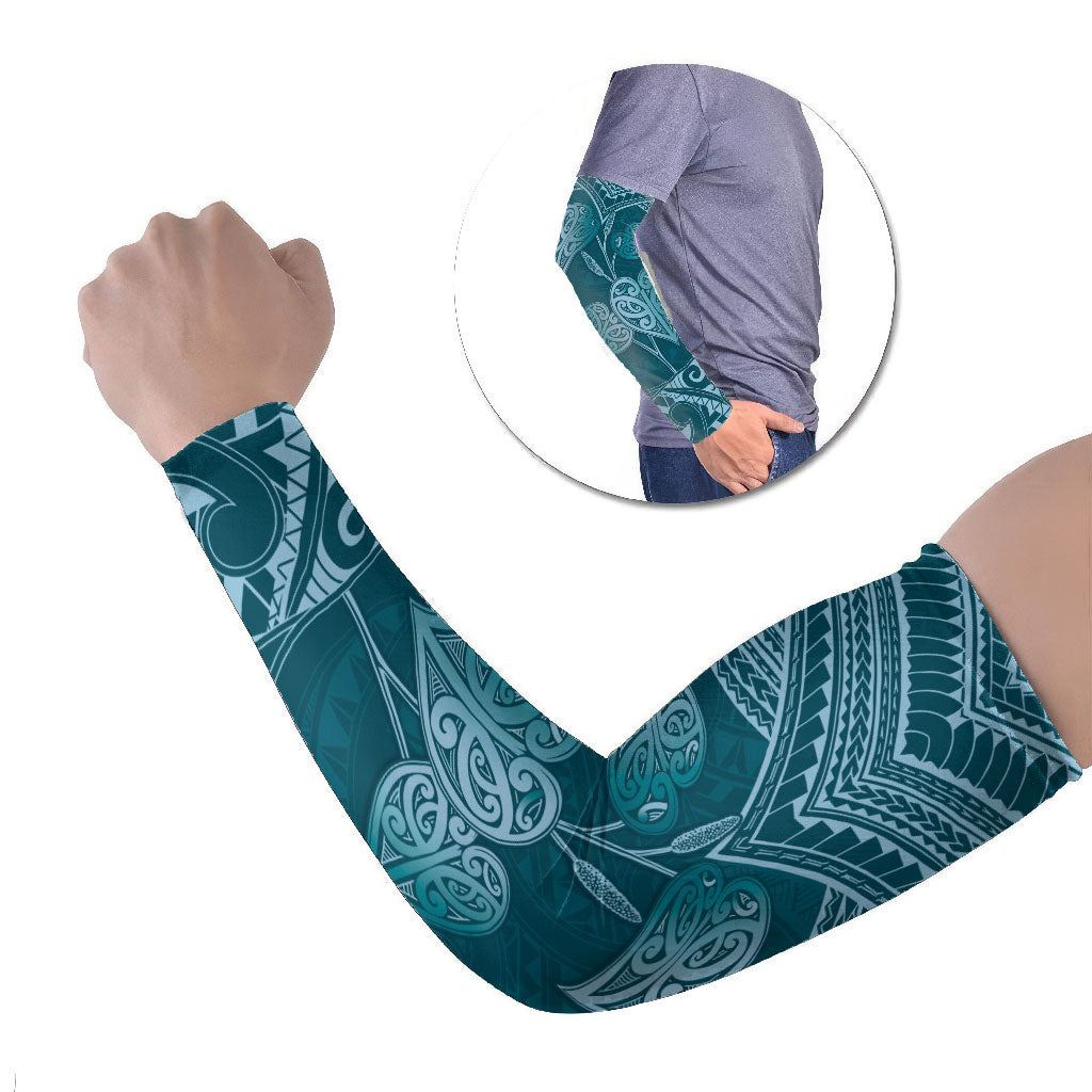 Cyan New Zealand Kawakawa Maori Ngaru Arm Sleeves LT14 Set of 2 Cyan - Polynesian Pride