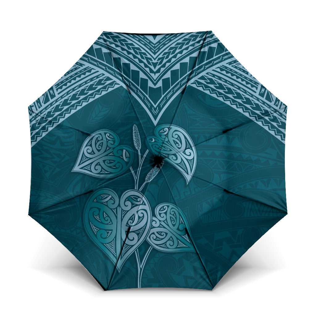 Cyan New Zealand Kawakawa Maori Ngaru Umbrella LT14 One Size Folded 11.42 inch Opened Diameter 37.4 inch Cyan - Polynesian Pride