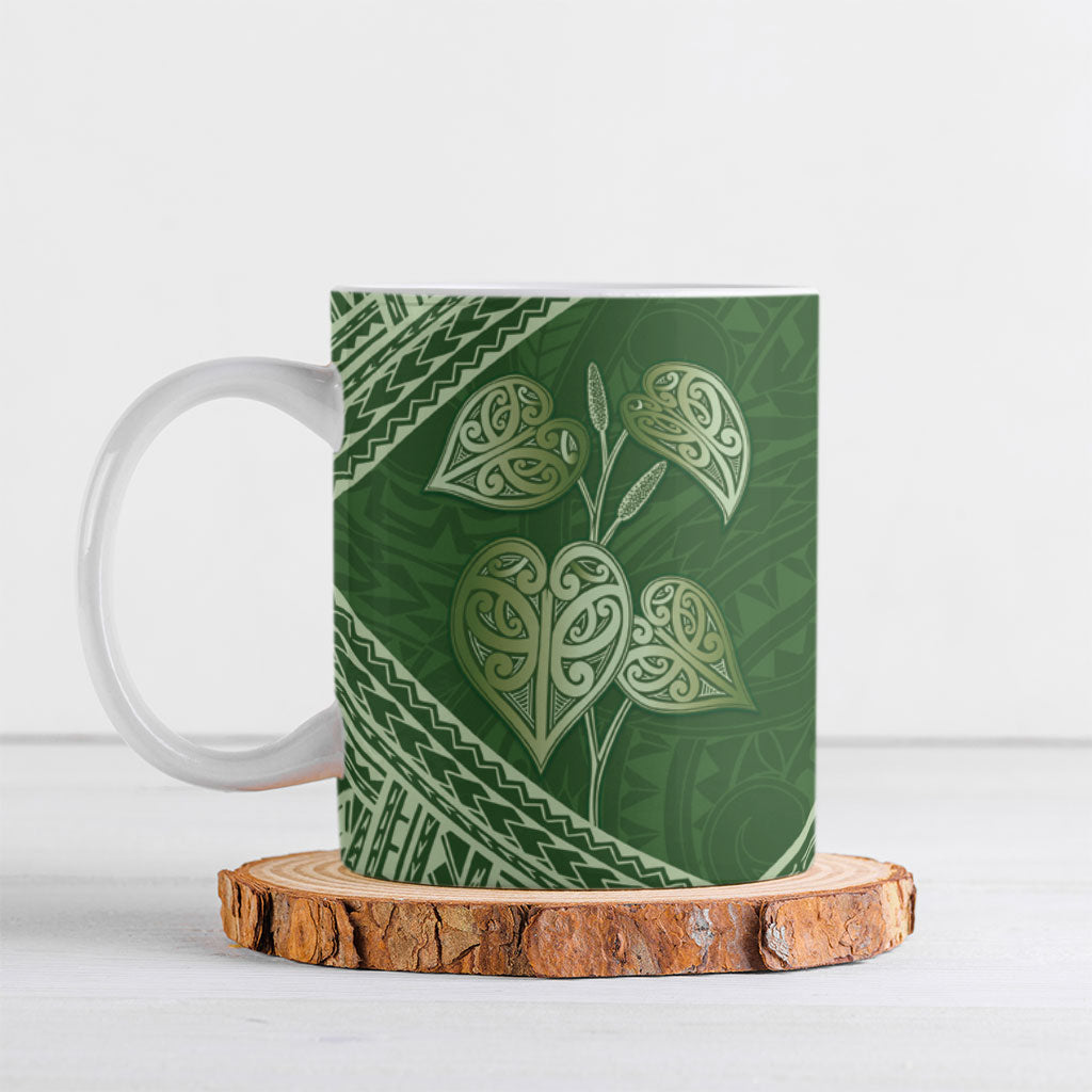 Green New Zealand Kawakawa Maori Ngaru Ceramic Mug LT14 Green - Polynesian Pride